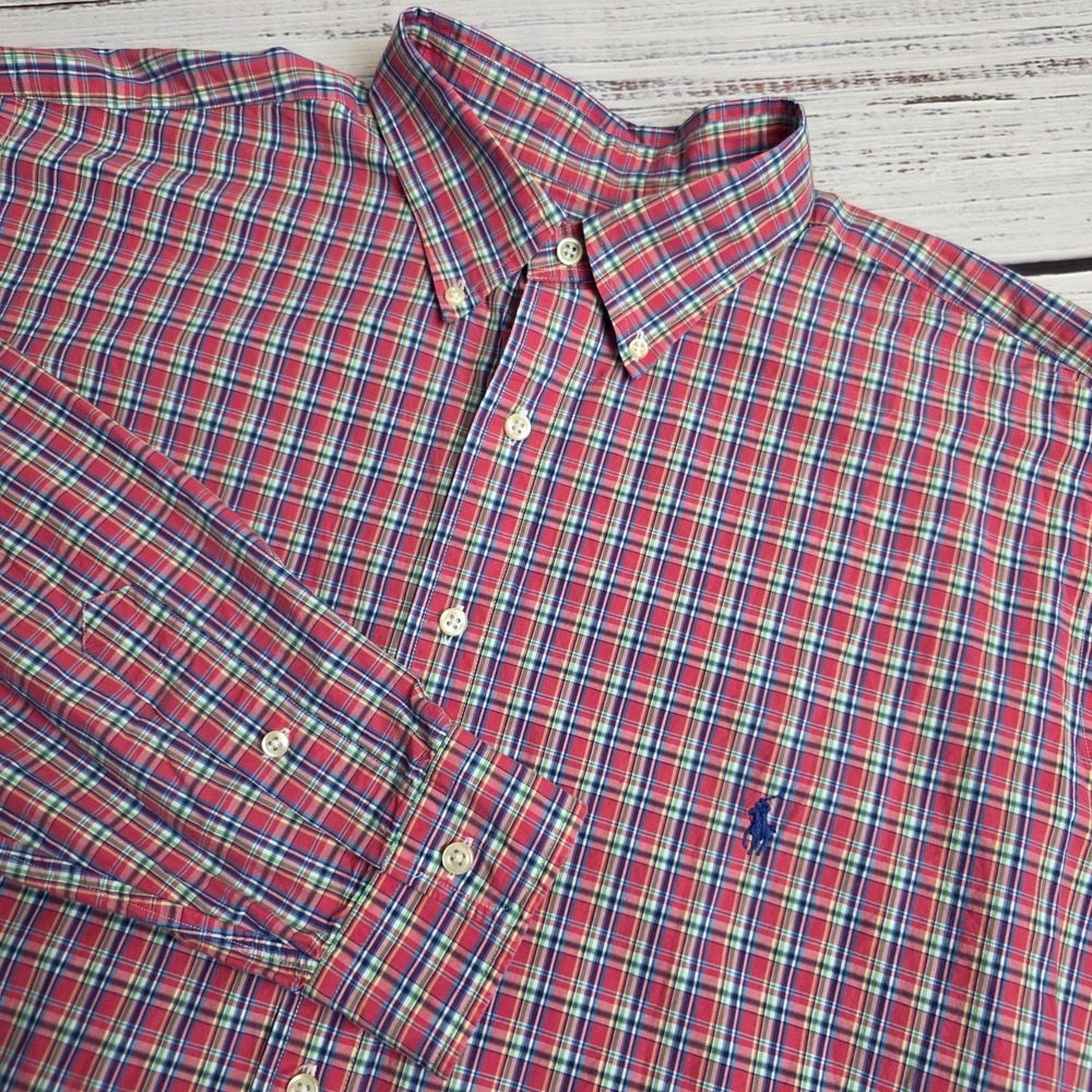 Ralph Lauren Long Sleeve Button Down Colorful Plaid Cotton Mens XLT Blue Pony